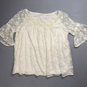 Westport lace peasant blouse with 3/4 bell sleeve. Boho chic, cottagecore